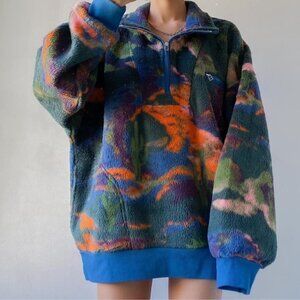 BDG Multicolor Camo Print Sherpa Fleece Pullover Size Medium Urban Outfitters